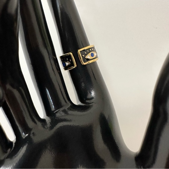 18K Gold Plated Evil Eye Geometric Open Ring - Picture 3 of 4